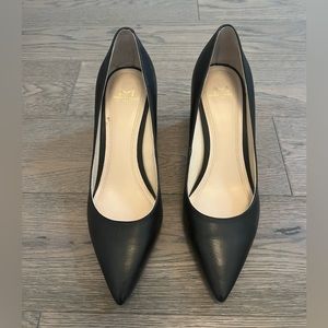 Marc Fisher Zala Black Leather Block Heel Pointy Toe Pump
